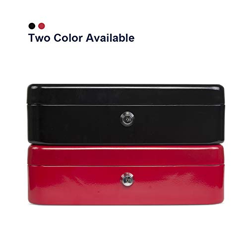 Image of KYODOLED Locking Cash Box with Lock,Money Box with Cash Tray,Lock Safe Box with Key,Money Saving Organizer,11.81Lx 9.45Wx 3.54H Inches,Red XL Large