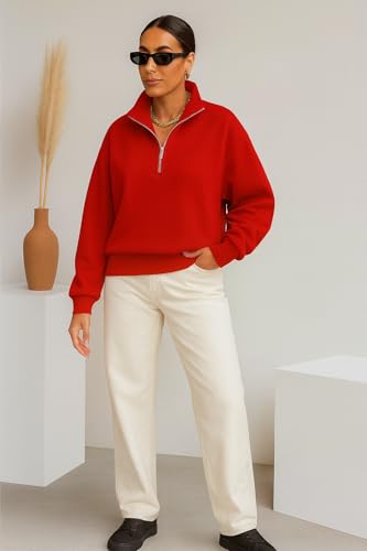 Image of Mack Jonney Women's Fleece Half-Zip High Neck Sweatshirt | Warm & Stylish Winter Wear -M4746