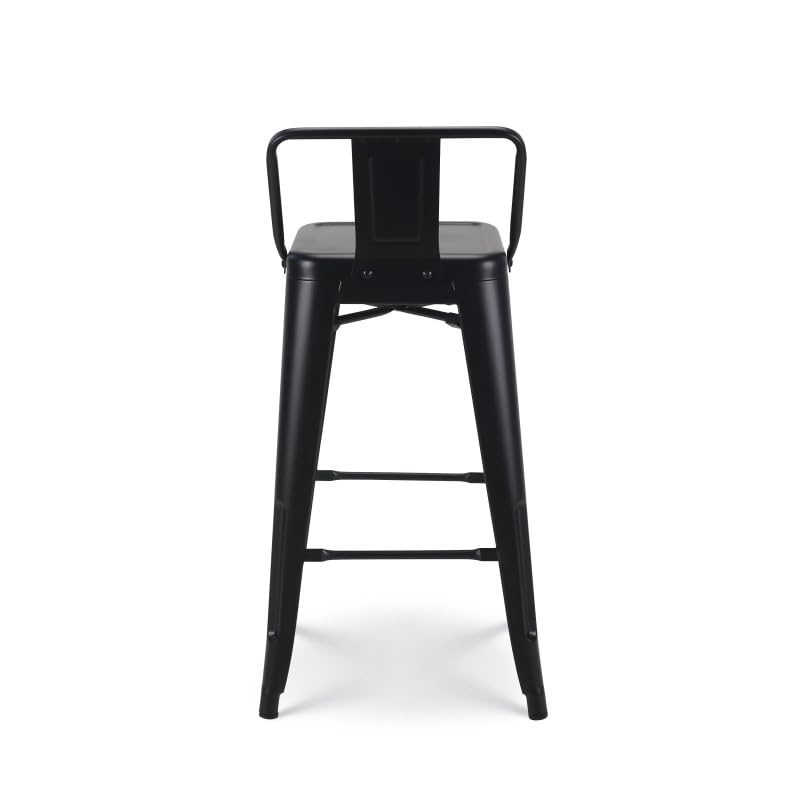 Lot de 4 tabourets de Bar en métal Noir Mat Style Industriel - avec Dossier - Hauteur 66cm