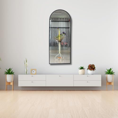 Image of Quality Glass Modern Elegance Semi Circle Wall-Mounted Mirror Metal Framed Wall Mirror Bathroom Mirror Living Room Mirror Home Decor Mirror 24 x 60 Inches Color Black MF 88