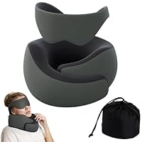 JINXIA Travel Pillow for Neck with Storage Bag,Travel Neck Pillow Memory Foam with Eye Patch for Plane Cars Trains Office,Breathable Fabric&Lightweight for Neck, Dark Gray