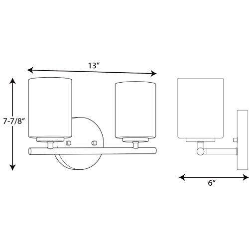 Image of Progress Lighting Replay Collection 2 Light Bathroom Vanity Light, Modern Bath Lighting Fixture with Etched White Glass Shades for Over The Mirror, Reversible Mounting, Antique Bronze
