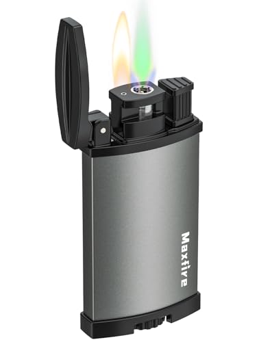 Maxfire Zweiflammiges Feuerzeug – winddicht, verstellbare Jetflamme und weiche Flamme, nachfüllbares Butan-Feuerzeug, Geschenk für Sammlung, Kerze, Grill, Küche, Camping (verkauft ohne Gas)
