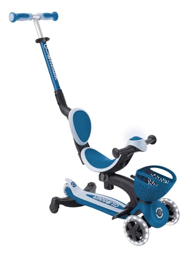 GLOBBER GO-UP Baby Lights 360° – Tretroller, Dreirad und Laufrad für Kinder – höhenverstellbares Kinderfahrzeug – 3rädrig bis 9 Jahre – Bunte LED-Leuchtrollen – Petrol-hellblau