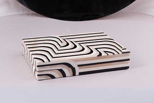 Handicrafts Home Large Decorative Storage Box with Lid– 8x6x1.5” Coffee Table Organizer, Keepsake-Decorative Boxes for Home Decor, Stylish Decorative Box for Office Décor-Carnaby Wave