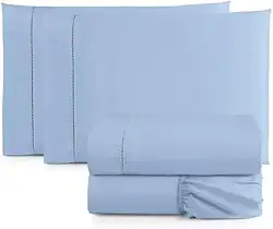 Jogo de Cama Casal Padrão Percal 400 Fios Ponto Palito 04 Peças, Antiácaro, Não faz bolinha Toque Extra Macio – Azul