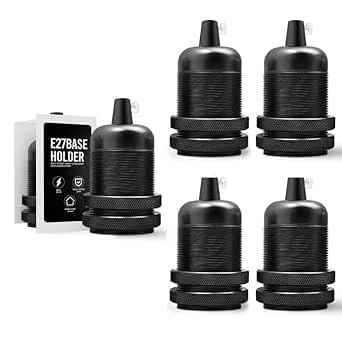 12Antique Retro Metal Bulb Socket Lamp Holder Lamp Shades Industrial Edison E27 Bulb Light Socket IP20 Hardwired Screw in for DIY Pendant Light Wall Light (Black 5 Pack)