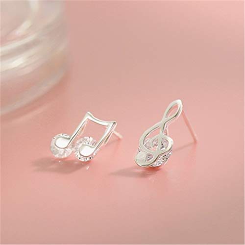 Crystal Music Note Small Sterling Silver Stud Earrings for Women Girls CZ Tiny Cute Asymmetrical Treble Clef Studs Cartilage Dainty Jewelry Birthday Christmas Valentine Gifts4