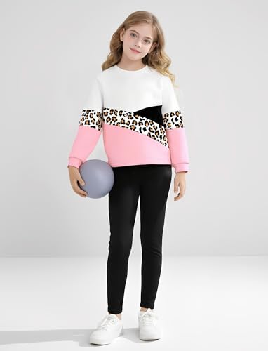 Image of PATPAT Little Girls Clothes Crew Neck Leopard Color Block Sweatshirt and Leggings Girls Outfits Size 4-12Y