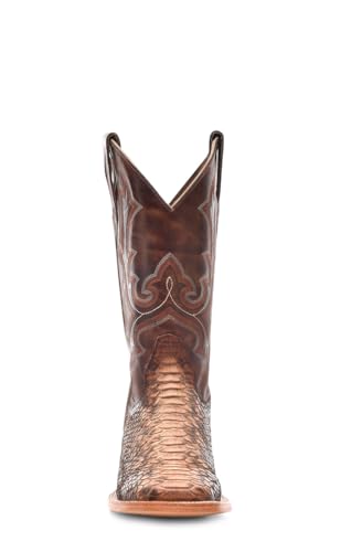 Image of CORRAL MEN'S TAUPE PYTHON EMBROIDERY WIDE SQ. TOE, LEATHER SOLE, MALAYOPYTHON RETICULATUS LEATHER, WESTERN BOOTS, B5000