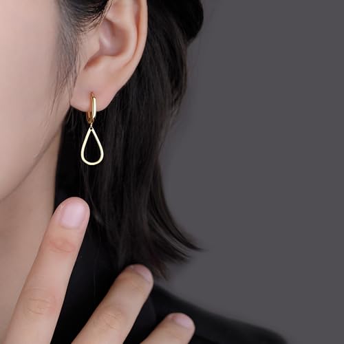 Reffeer Solid 925 Sterling Silver Teardrop Hoop Earrings Dangle for Women Teen Girls Water Drop Earrings Dangle Hoop Earrings3