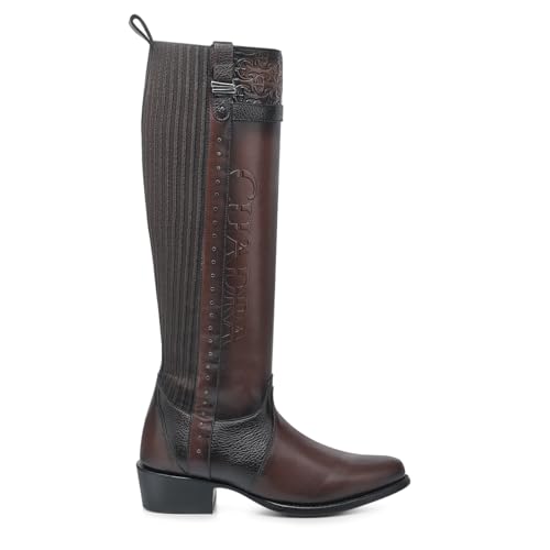 CUADRA Women’s High Boot in Bovine Leather with Studs and Decorative Strap Brown 4X01RS3