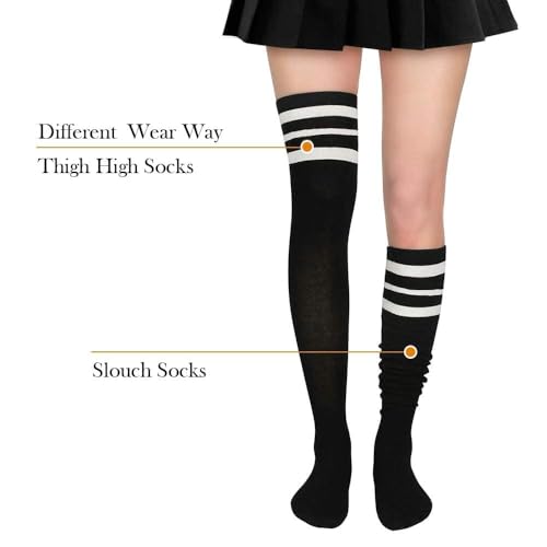 Image of Zando 3 Pairs Thigh High Socks for Women White & Black & Grey