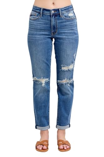 Judy Blue Mid Rise Vintage Wash Destroy Boyfriend Jeans