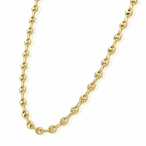 18K Yellow Gold Over Silver 6mm Puffed Anchor Mariner Chain Necklace 16"-24"4