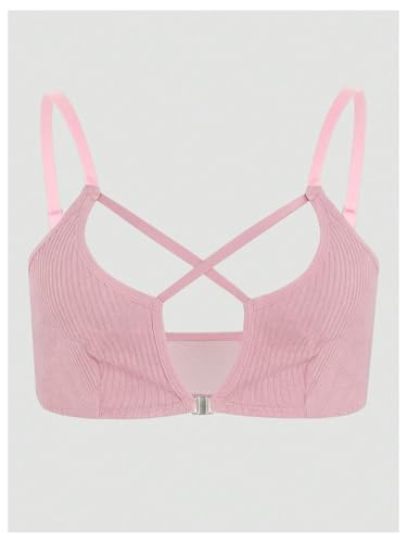 Image of SOLY HUX Front Closure Bras for Women Strappy Bralette Wireless Criss Cross Cut Out Knitted Everyday Bra