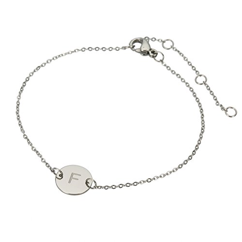 Image of HUAN XUN Stainless Steel Engraved Initial Bracelet Adjustable, 7.87 inch