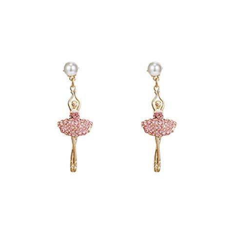 Sweet Dancing ong Stud Earrings Temperament Inlay Rhinestone Ballerina Drop Dangle Earrings for Women Jewelry (Pink) Cover