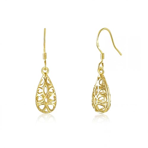 Image of Aliyoham Filigree Teardrop Earrings for Women | 14K Gold Plated Hollow Dangle Design, Hypoallergenic Everyday Elegant Jewellery Gift