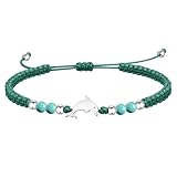 cotigo Pulsera Hilo Encerado con Turquesa Natural y Delfín en Acero Inoxidable - Amuleto de Protección y Libertad Ajustable - Regalo Original de Amistad para Mujer y Hombre (Turquesa)