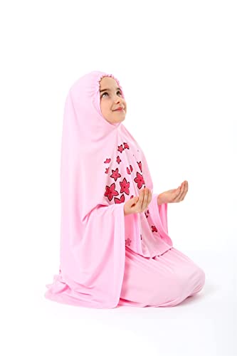 Girl's Prayer Dress with Star Printed Long Headscarf4