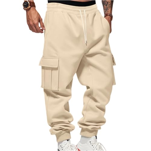 WENKOMG1 Men's Casual Cargo Joggers Fleece Lined Athletic Workout Outdoor Hiking Warm Sweatpants with Pockets, S-3XL