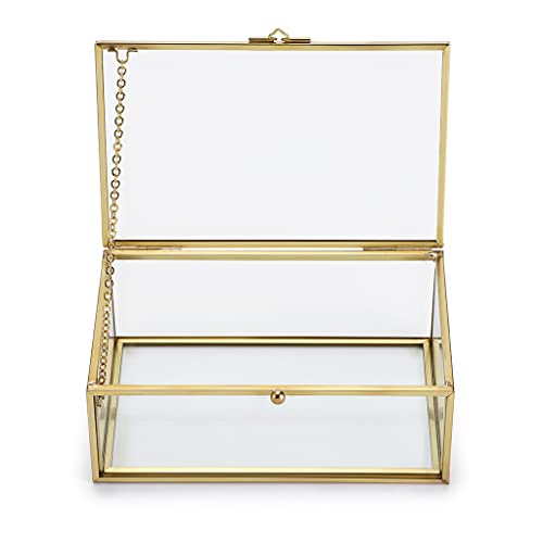 SUMNACON Scatola Rettangolare Vintage Con Coperchio in Vetro Dorato - Organizer per Gioielli, Anelli, Bracciali - Decorazione per la Casa in Vetro Trasparente