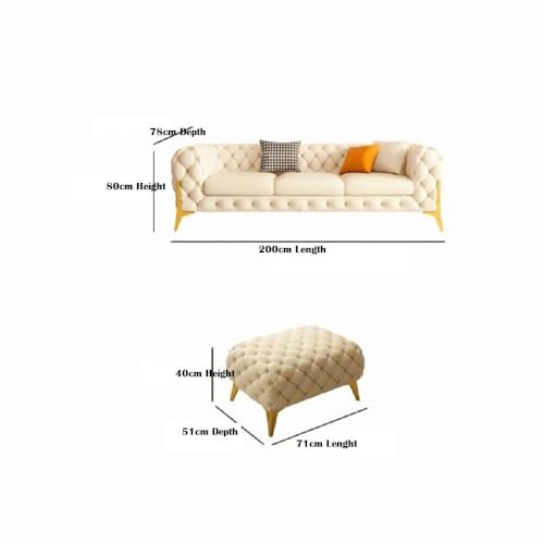 Image of Modern Classic 5 Seater Velvet Button Tufted 3+1+1Footrest Chesterfield Sofa for Living Room and Office (Pillows Not Included) (Off White)