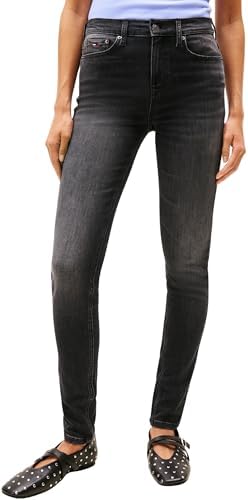 Tommy Jeans Damen Jeans Hose Nora Mid Waist Skinny Fit, Schwarz (Denim Black), 33W/30L
