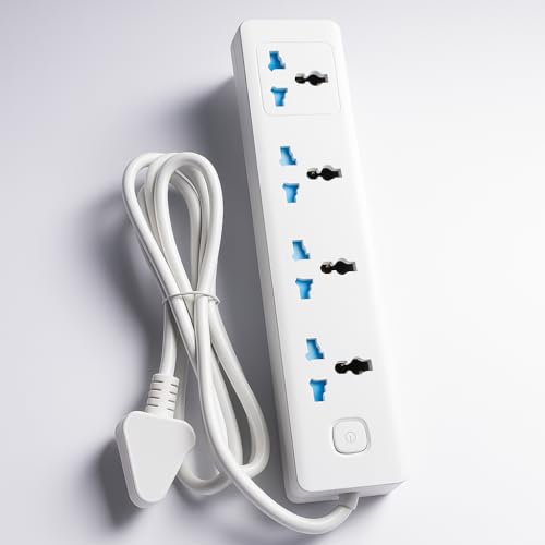 Image of SBF Universal 4 Socket Extension Board with 2M Cord and Power Switch, Heavy Duty Multi Plug Extension Box for Home, Office, Computer, Mobile Charger (White(1K4P))