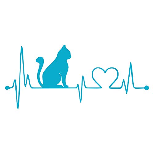 Image of JMM Industries Cat Heartbeat Vinyl Decal Sticker Car Window Bumper Premium Quality UV Resistant Die Cut (Light Blue, 5-Inches)