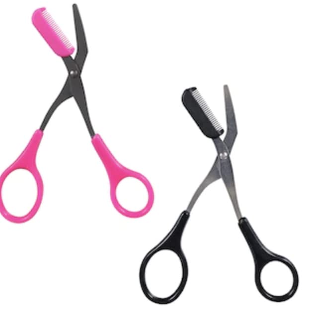 TDST Set of 2 Trimming and Shaping Eyebrow Scissors, 4.875x2 in. Trimmer for Women with Comb Curved Small Kit Bulk with Pink Black dtbs22 beauty supplies