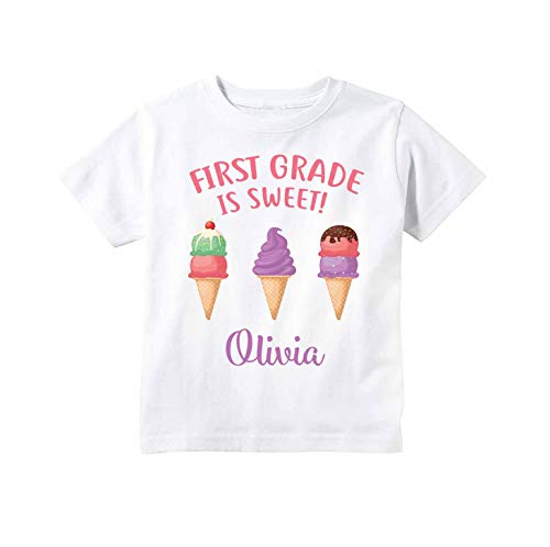 1st Grade Shirt for Girls, First Day of 1st Grade Personalized Ice Cream Back to School Outfit for Girls