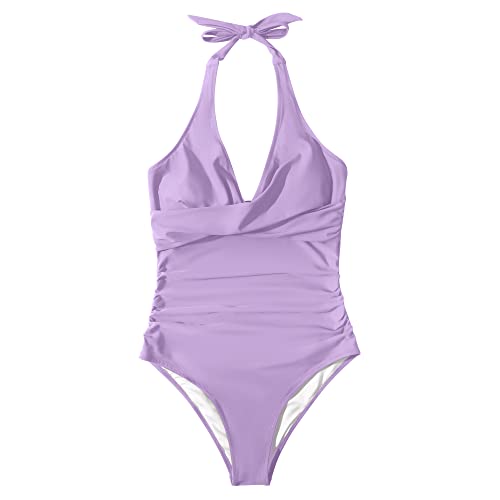 Image of SUUKSESS Women Sexy Tummy Control One Piece Swimsuits Halter Push Up Bathing Suits