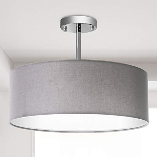 Modern Ceiling Light, 18" Classic 3-Light Drum Pendant Chandelier, Grey Drum Shade, Round