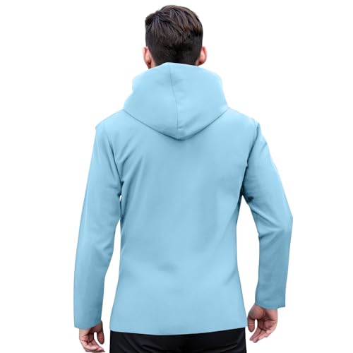 Men's Rain Jacket Drawstring Light Waterproof Raincoat Ponchos Sun Protective Outdoor Jacket with Hooded3