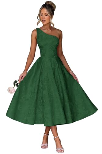 Jacquard Floral Satin Prom Dresses 2025 One Shoulder A-Line Midi Formal Evening Party Gown with Pockets for Women