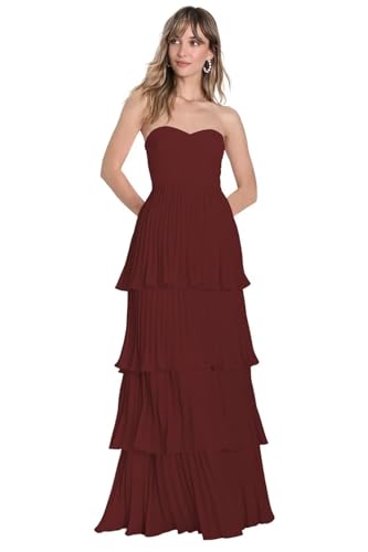 Strapless Tiered Chiffon Bridesmaid Dresses Long Ruched Prom Dress for Women Formal Evening Gowns WN012