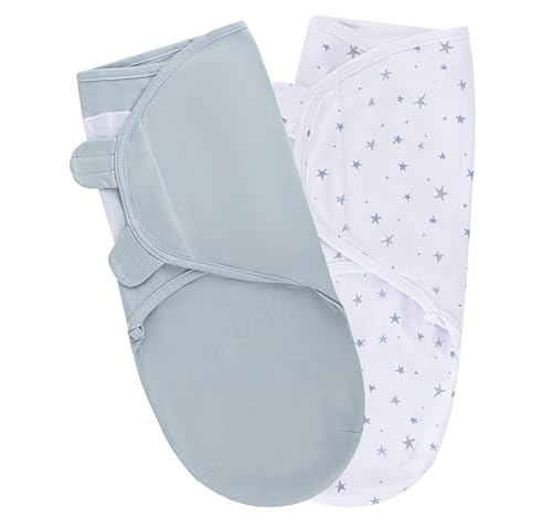 Image of Ely's & Co. Adjustable Swaddles for Newborn, Baby Swaddles 0-3 Months, Velcro Swaddle Sack for Baby Boy, 100% Cotton, 2 Pack (Dusty Blue Star)