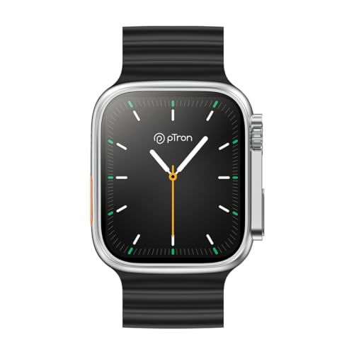 Image of pTron Reflect Pro 1.85 inch Smartwatch, Bluetooth Calling, Full Touch Display 600 NITS, Digital Crown,Metal Frame, 100+ Watch Faces, HR, SpO2, Voice Assist, 5 Days Battery Life, IPX68 Waterproo (Silver)