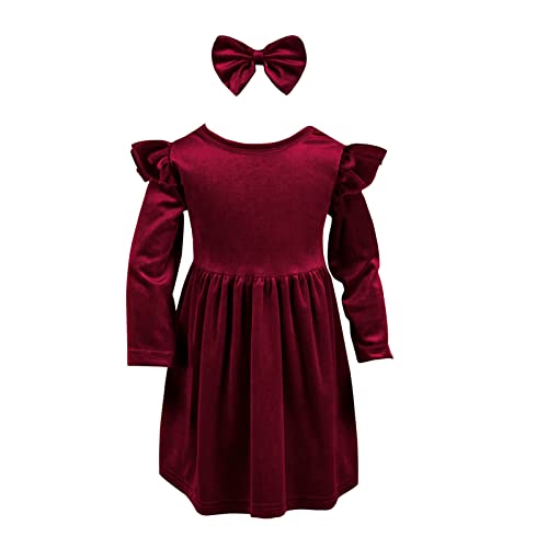 Toddler Baby Girl Velvet Christmas Dress for Girls Long Sleeve Ruffle Winter Party Wedding Holiday Dress