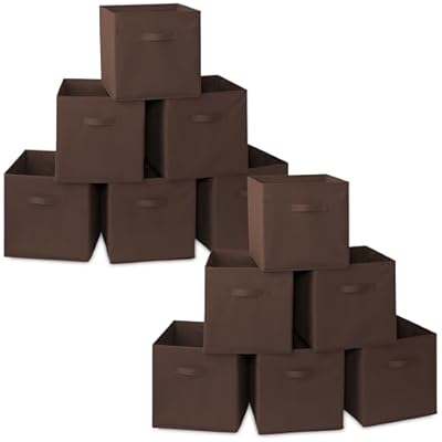 Casafield Set of 12 Collapsible Fabric Cube Storage Bins, Brown - 13" Foldable Cloth Baskets for Shelves, Cubby Organizers & More