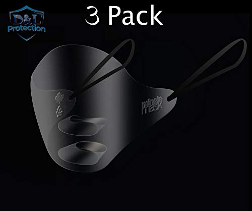 D&L Protection Clear Face Mask | Reusable Transparent Mask Face Shield Breathable with Chin Support | Show Your Beautiful Smile! One Size Fits All (3 Pack)
