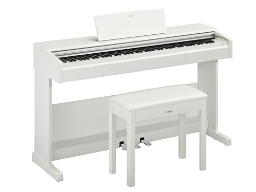 Yamaha YDP105 88-Key Weighted Action Upright Digital Piano for Beginner and Intermediate Players, Dynamic Response, Grand Piano Sound, 3-pedal Unit, Upright Design, Bench Included, White