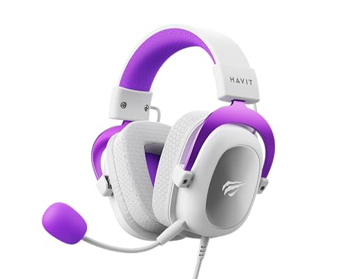 Image of havit HV-H2002d Purple Gaming Headset Headset with Microphone, Speaker 53mm, Plug 3, 5mm: Compatible with Xbox ONE and PS4, HAVIT, HV-H2002d Purple and White