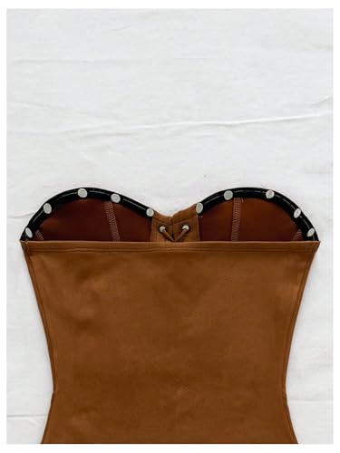 SOLY HUX Women's Faux Suede Tube Tops Lace Up Strapless Sleeveless Bandeau Summer Going Out Corset Crop Top4