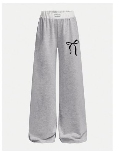 Image of RoseSeek Girl's Baggy Sweatpants Letter Patched Wide Leg Pants Elastic Waist Long Trousers Joggers Trendy