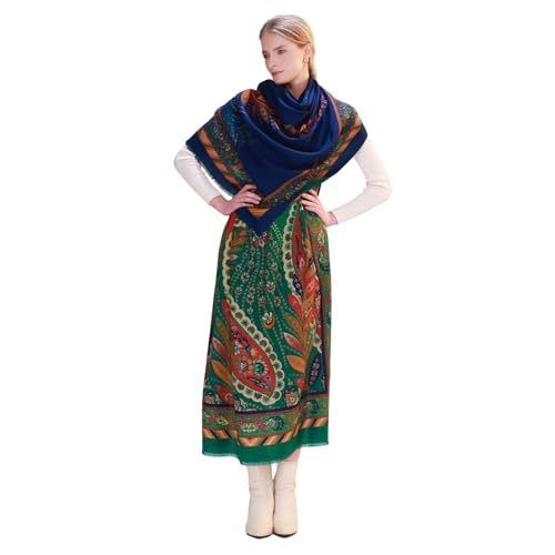 DANA XU Double-Sided Reversible 100% Merino Wool Pashmina Shawl and Wraps for Women Extra Large Soft for Dresses and Travel