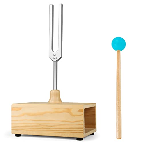 The7boX 528HZ Diapason,Diapason Alliage d'Aluminium Fournit une Fréquence Précise, équipée d'un Marteau en Silicone et d'une Boîte Vocale en Bois, Adaptée à la Thérapie par le Son, au Yoga,Méditation Cover