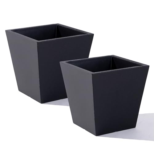 Step2 Tremont Short Square Planter 2-Pack 14 in Resin Planters Self-Watering Onyx Black